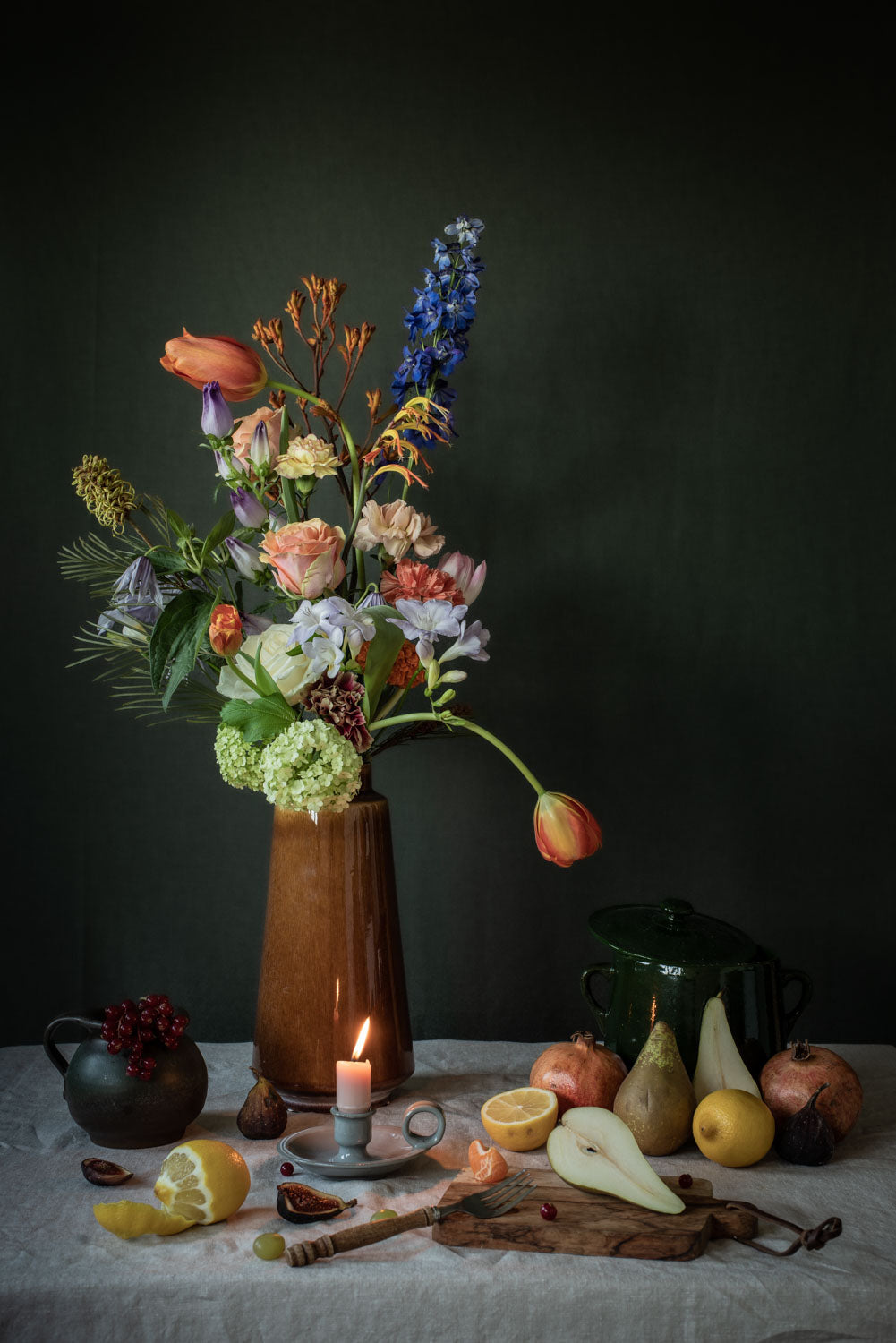Stilleven | Fruittafel met voorjaarsboeket